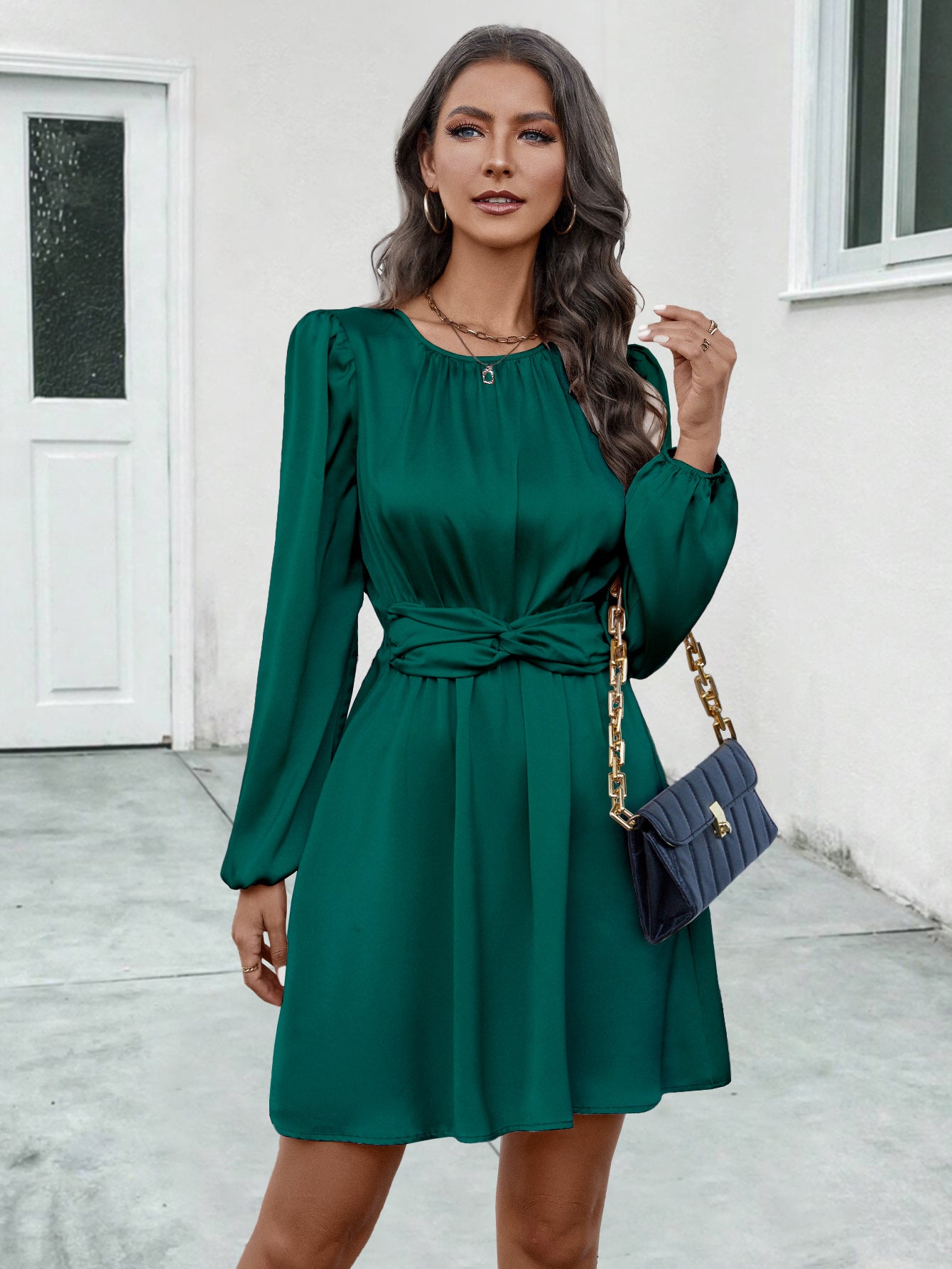 Women elegant wrap dress with deep V-neck and elastic waistband Ivyshape