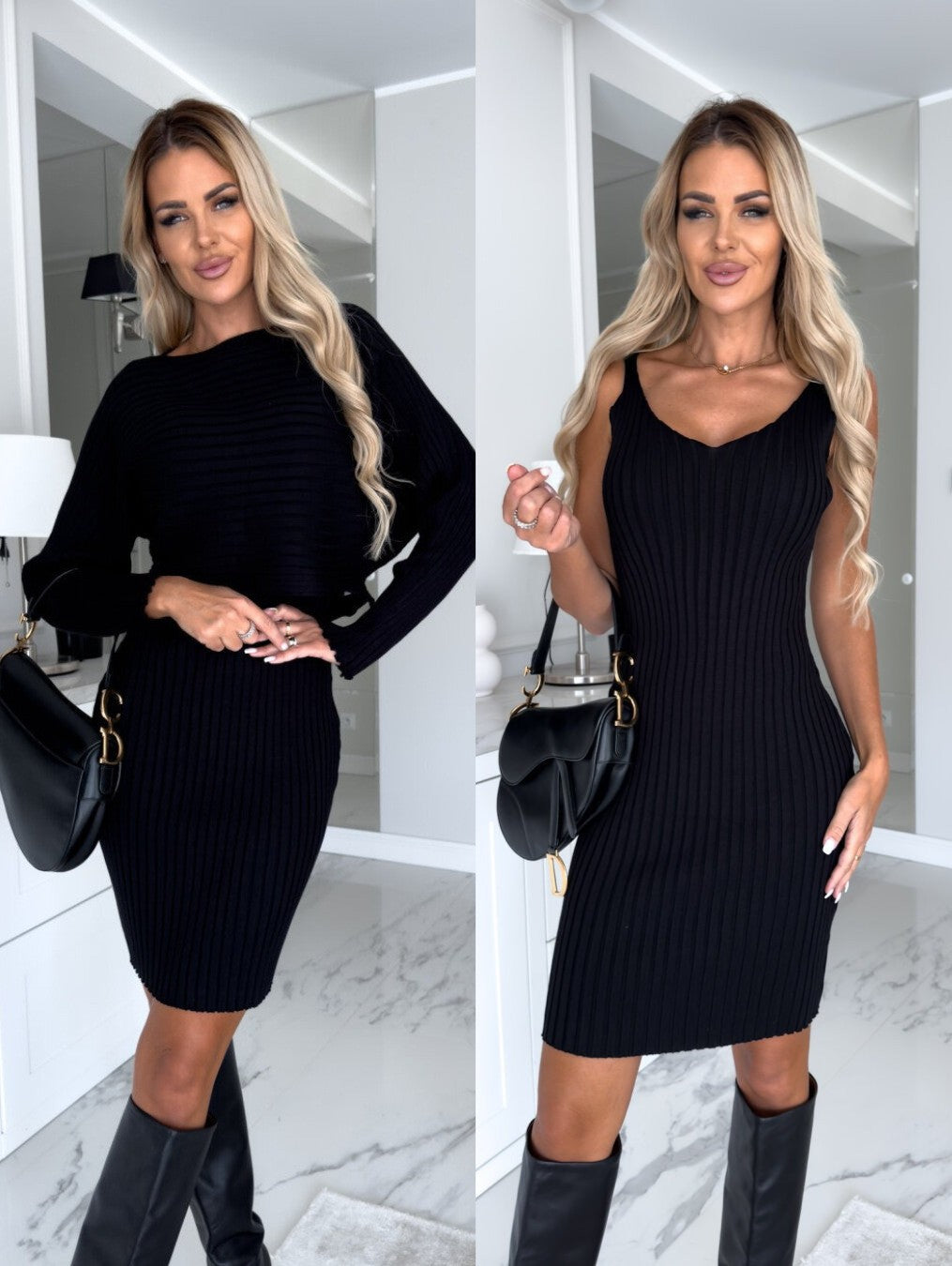 Women's fitted ribbed shirt dress with elegant neckline Ivyshape