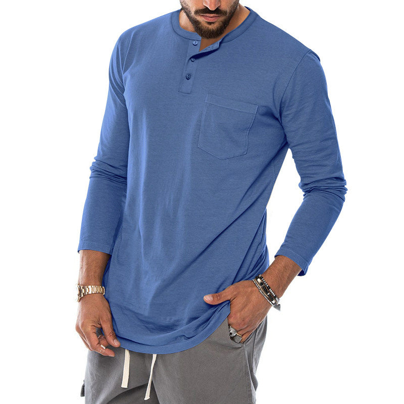Men's Long Sleeve Henley Shirt with Stylish Button Closure and Practical Chest Pocket Ivyshape