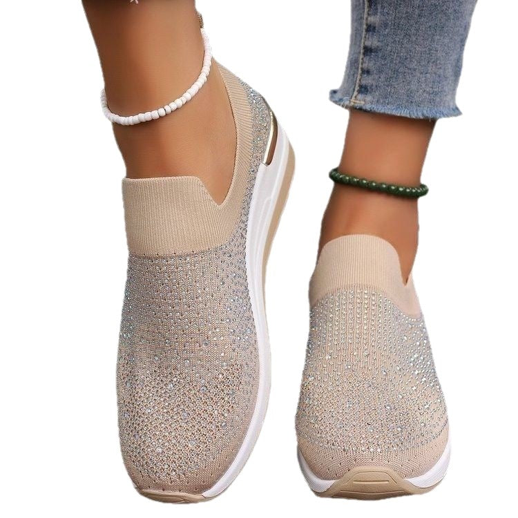 Women Elegant Slip-On Sneakers with rhinestone-embellished details and non-slip sole Ivyshape