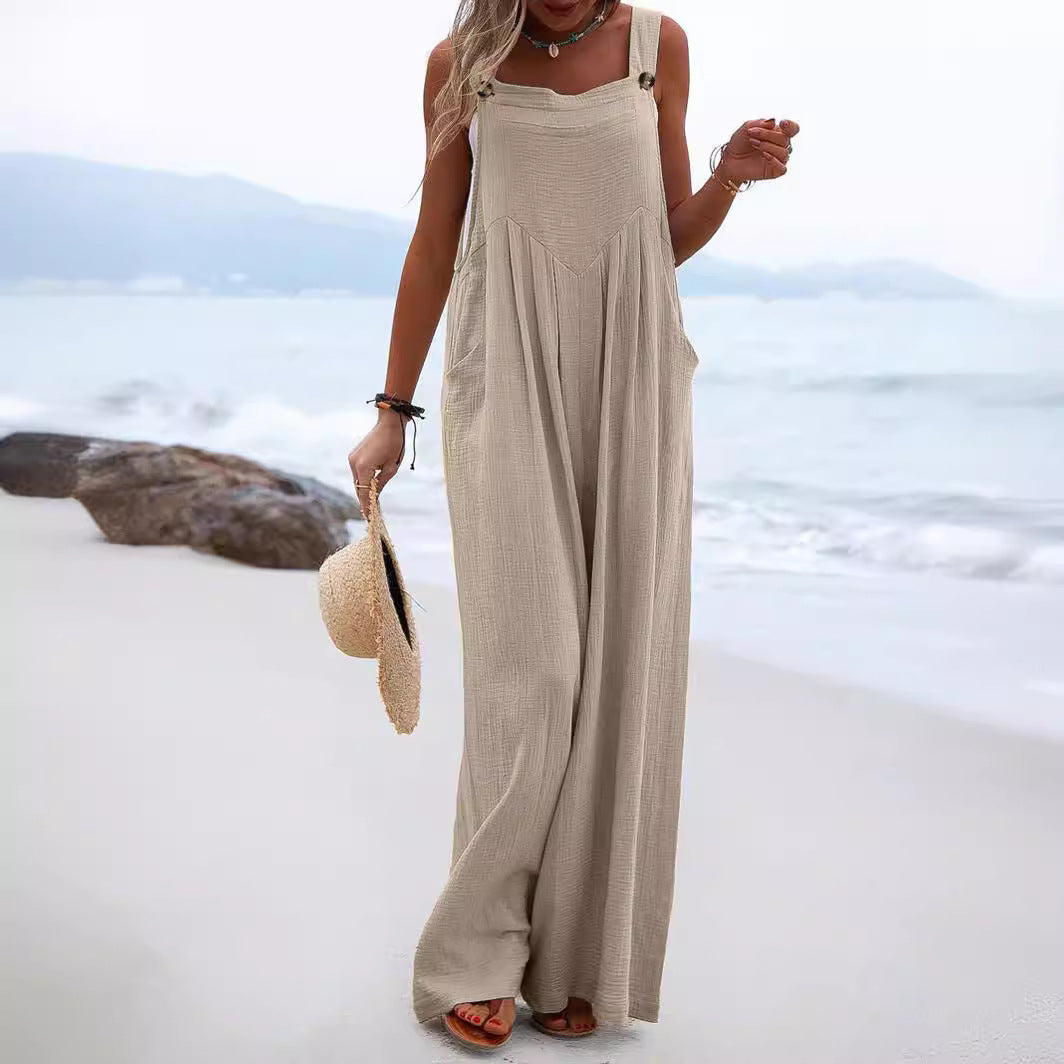 Women Casual Jumpsuit with Wide Cut Legs and Pockets Ivyshape