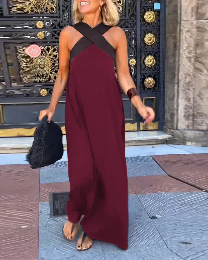 Women's Long Maxi Dress with Cross-Over Straps and Elegant Cut Ivyshape