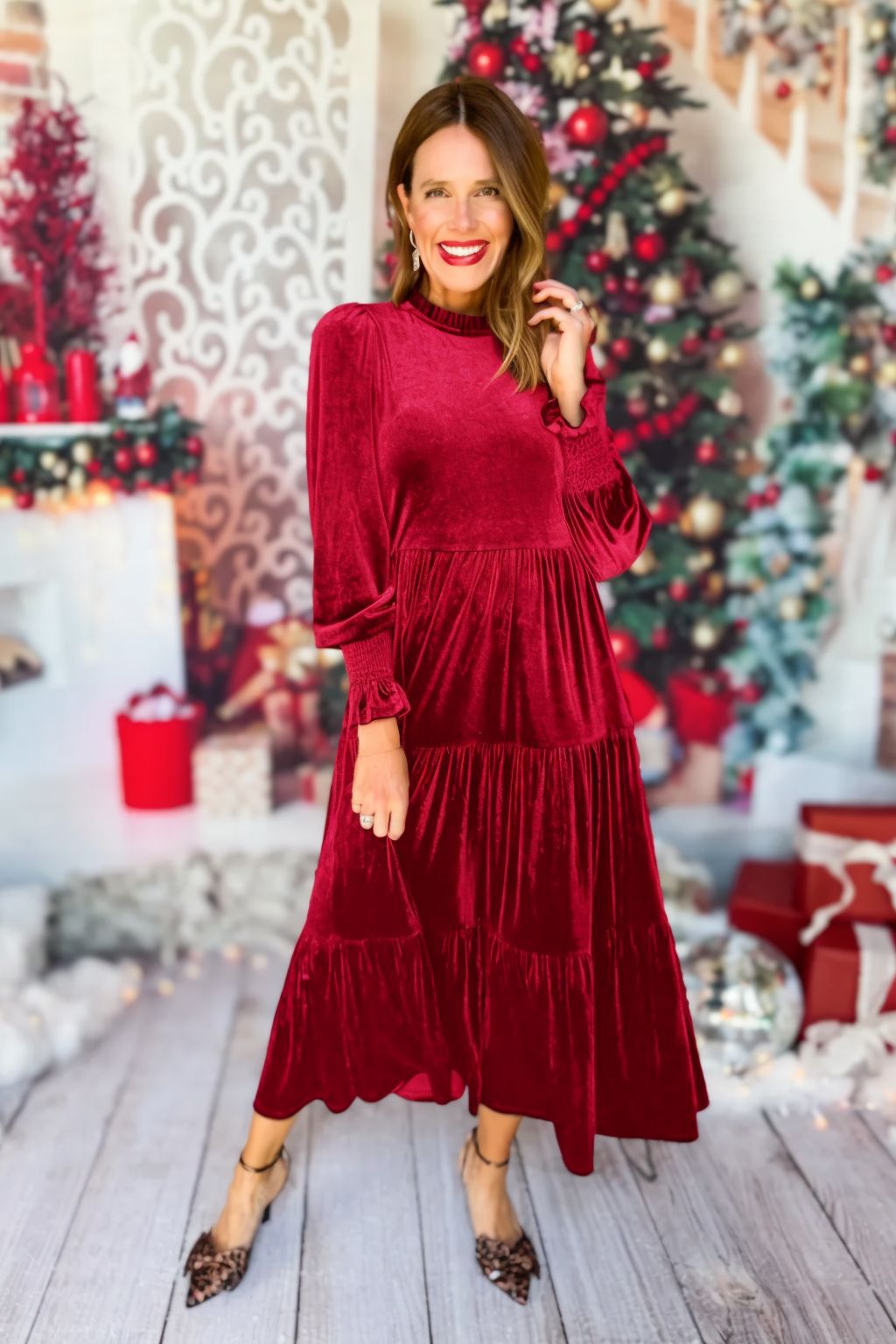 Ivyshape | Velvet Ruffle Dress With Large Hem