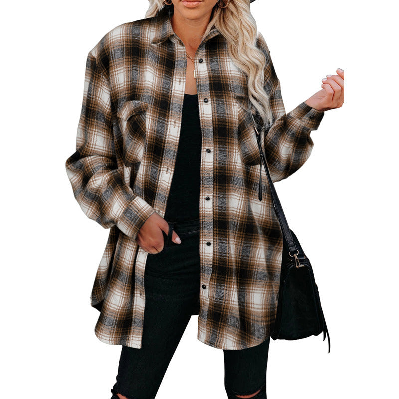 IvyShape | Plaid Lapel Cardigan Shirt