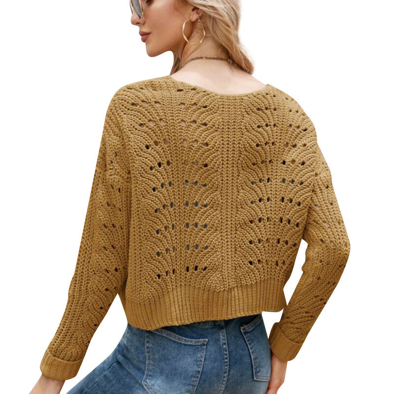 IvyShape | Solid Color Hollow Sweater Cardigan