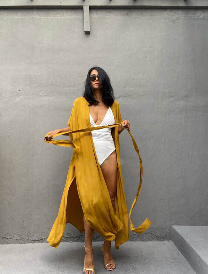 Ladies Stylish Beach Cover-Up with Deep V-Neck and Side Slits Ivyshape