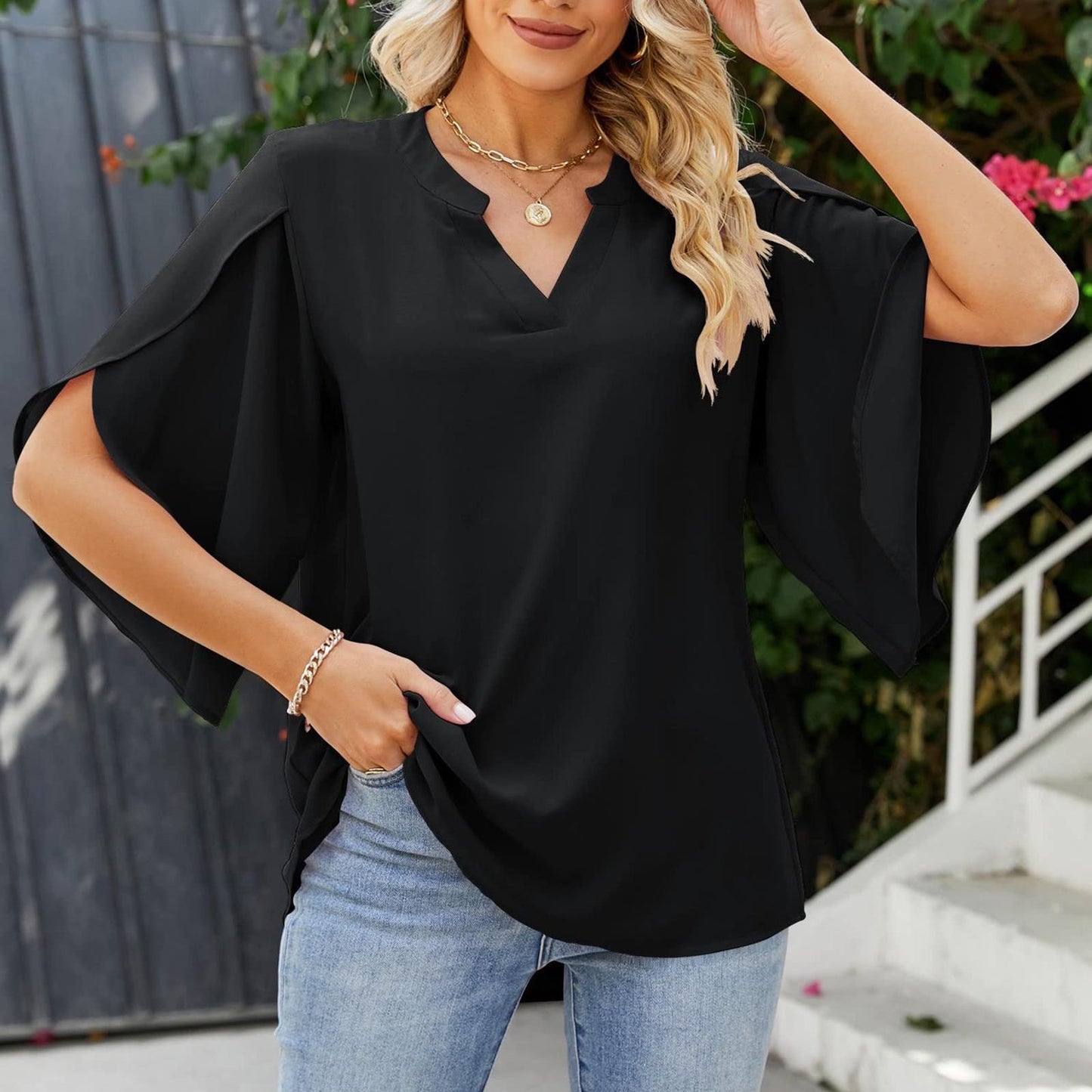 Ivyshape | Petal Sleeve Chiffon Shirt