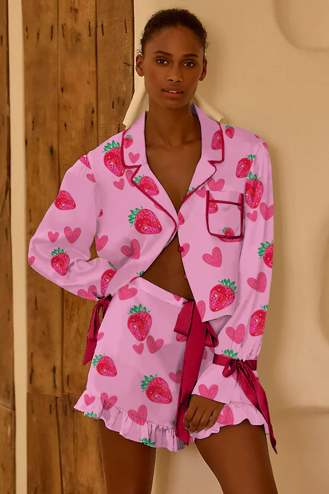 Ladies Pajama Set with Strawberry Design Ivyshape