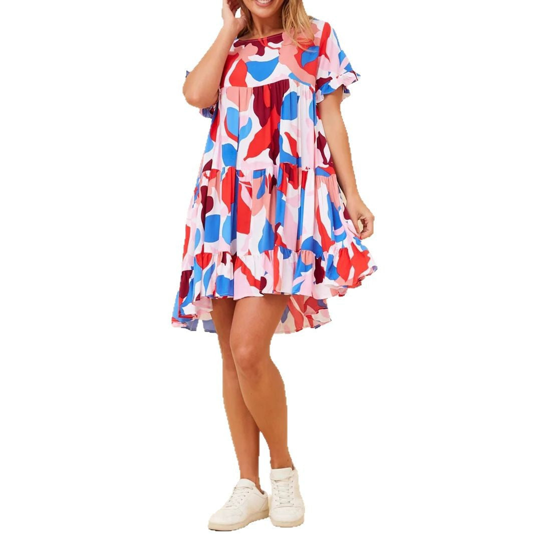 IvyShape | Ruffle Sleeve Cake Vacation Style Dress