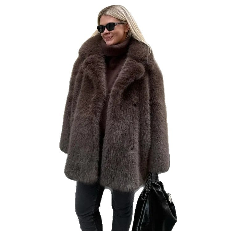 Women Fashion Faux Fur Jacket with Voluminous Sleeves Ivyshape