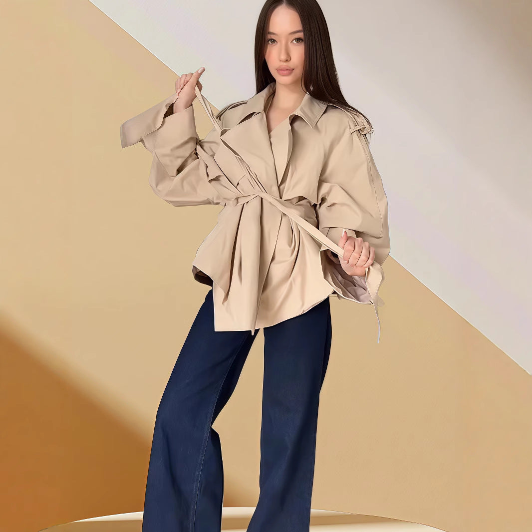 Ladies elegant trench coat with textured design Ivyshape