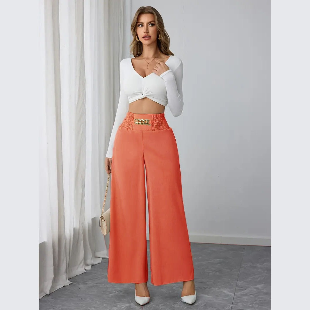 Women's Wide Trousers with Ruffle Details and Stylish Belt Design Ivyshape