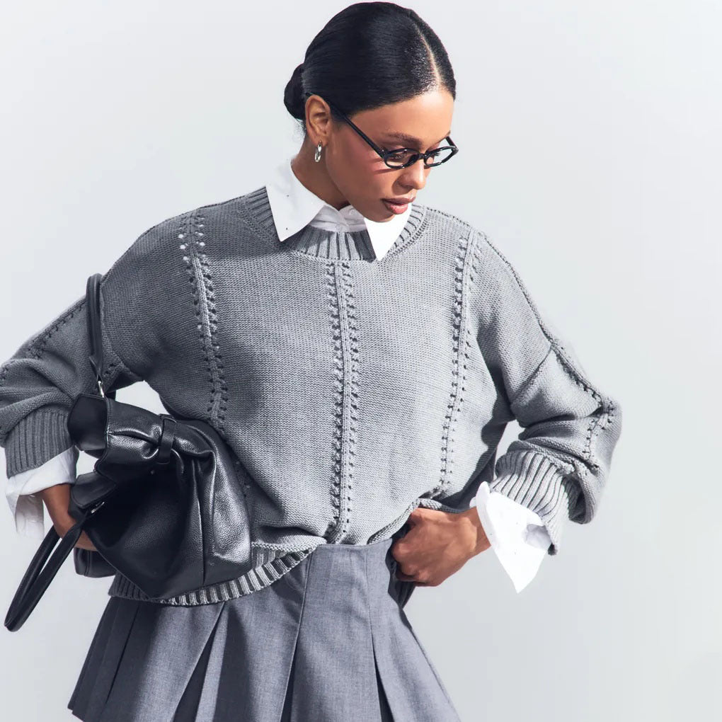 Women's oversized knitted sweater with airy texture and special details Ivyshape