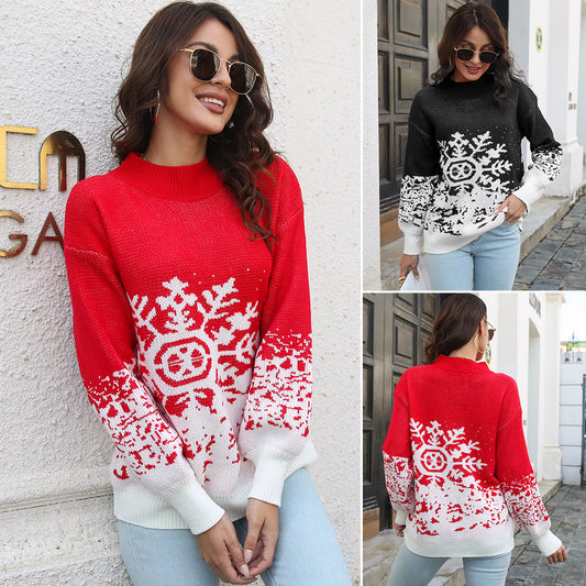 Women's chunky knit sweater with festive snowflake motif and casual cut Ivyshape