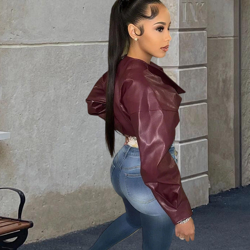 Women Faux Leather Jacket with Modern Cut Ivyshape