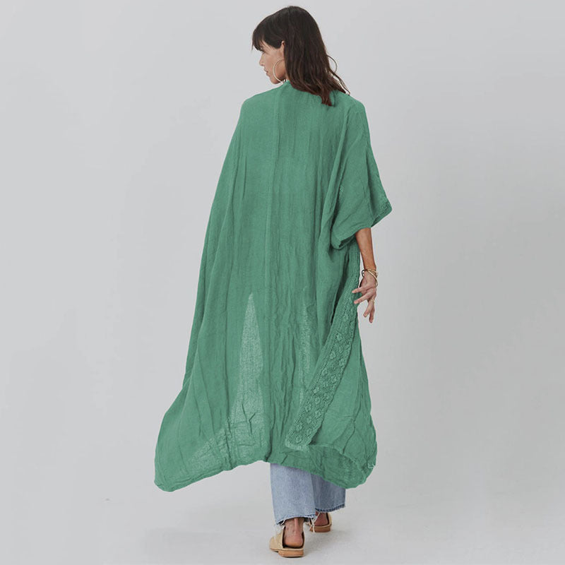 Women casual beach kimono with fine lace and loose fit Ivyshape