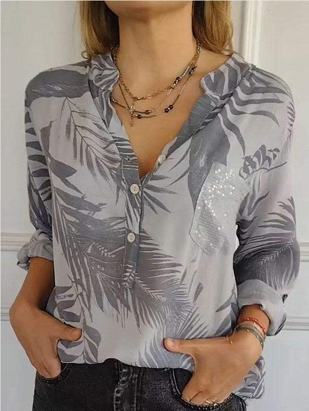 Ivyshape | Printed Sequin Shirt With Long Sleeves