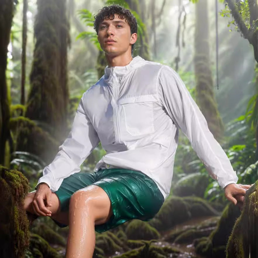 Men's lightweight outdoor jacket with practical pockets and adjustable hood collar Ivyshape