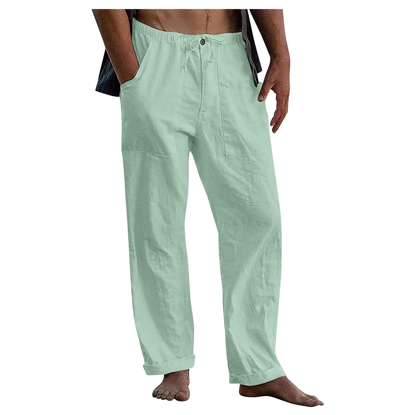 Men's Relaxed Fit Linen Pants with Elastic Waistband and Practical Pockets Ivyshape