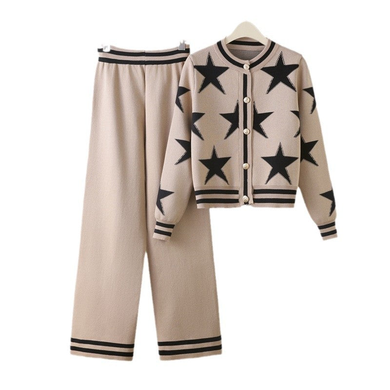 IvyShape | Outerwear and wide-cut pants knit set