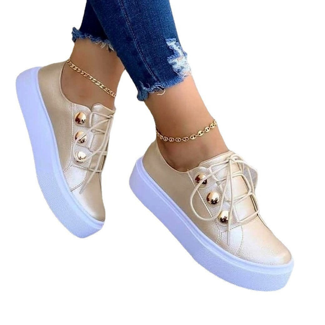 Ladies Fashion Platform Sneakers with Glossy Lacing Details and Breathable Upper Material Ivyshape
