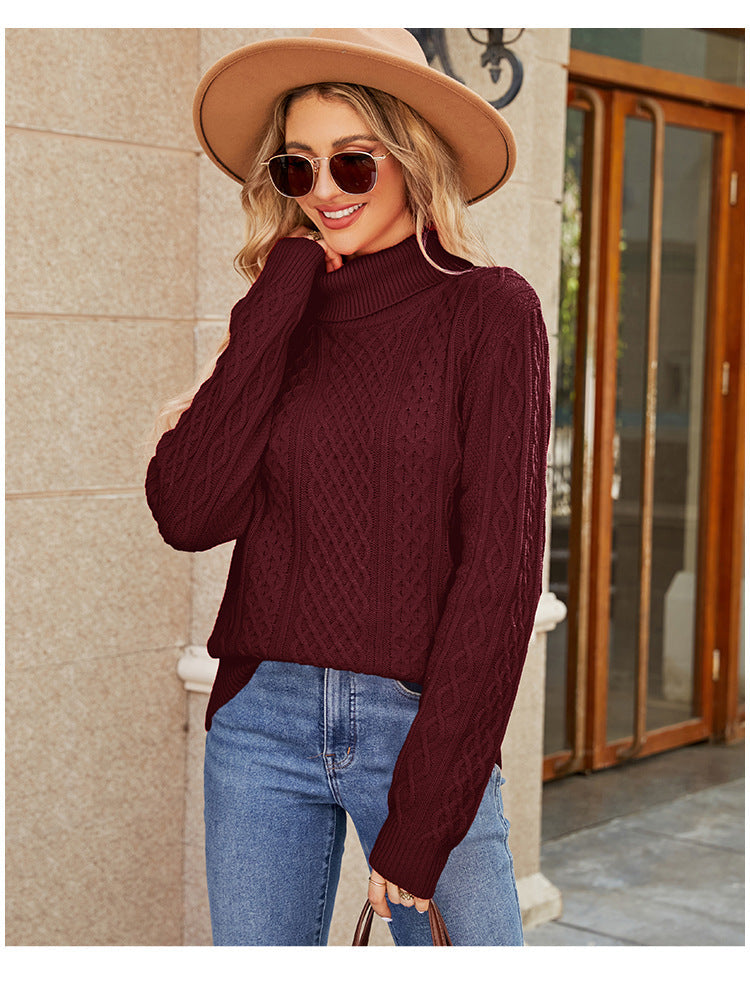 IvyShape | Twisted Turtleneck Simple Knit Top