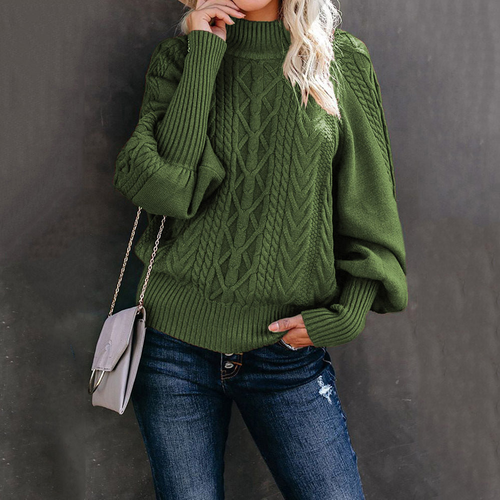 Ladies fashionable knitted sweater with high collar and voluminous sleeves Ivyshape