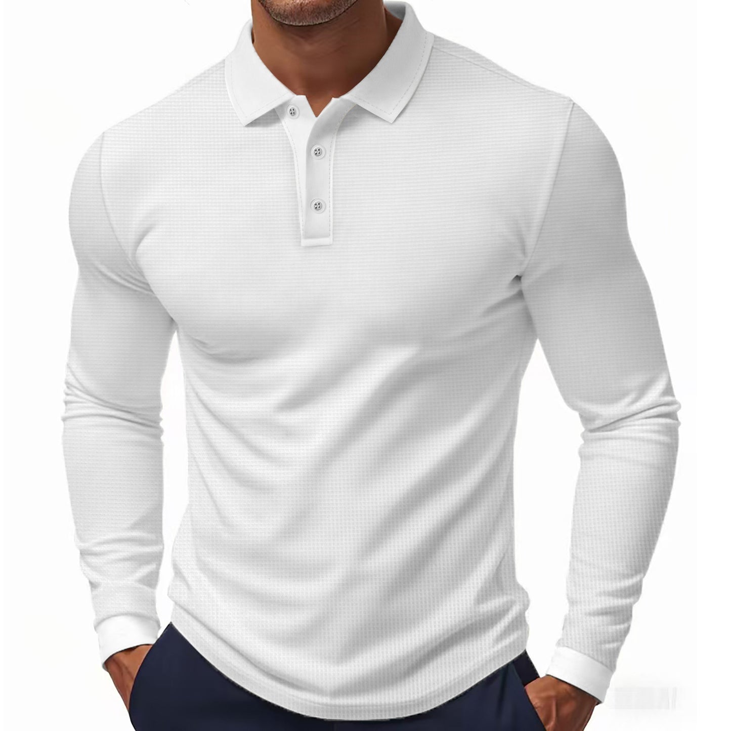Men's Long Sleeve Polo Shirt with Textured Fabric Ivyshape