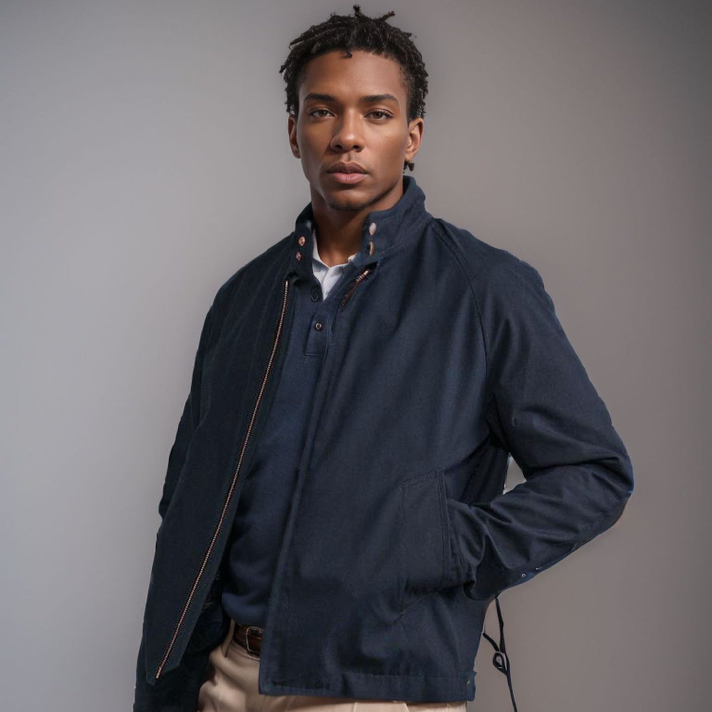 Men's elegant quilted jacket with high collar and practical pockets Ivyshape