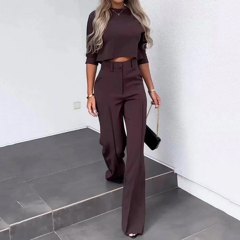 Women's stylish cropped top with elegant wide Palazzo pants Ivyshape