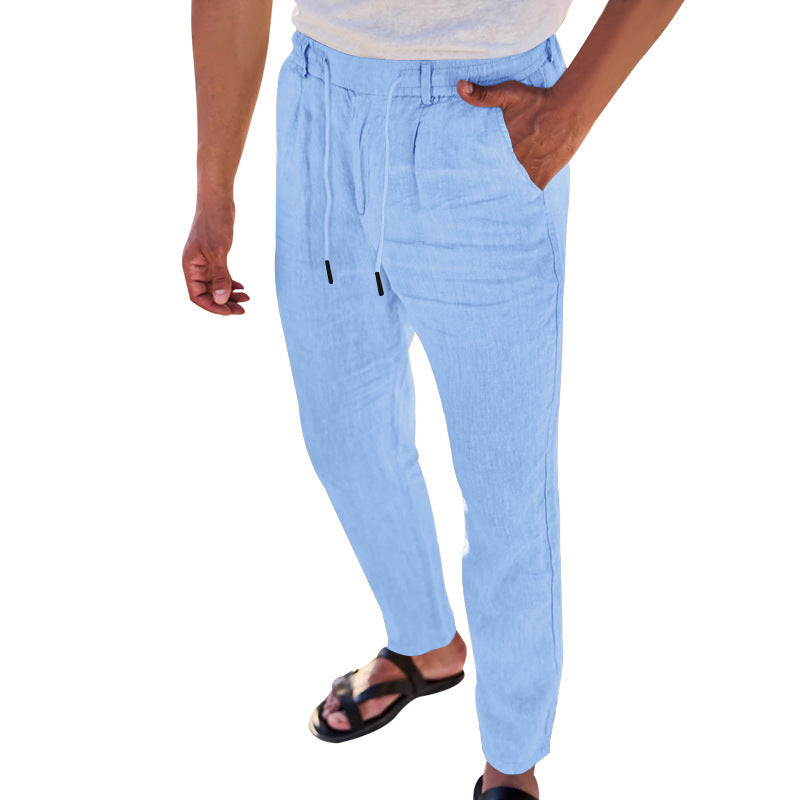 Men's casual linen trousers with elastic waistband and practical side pockets Ivyshape