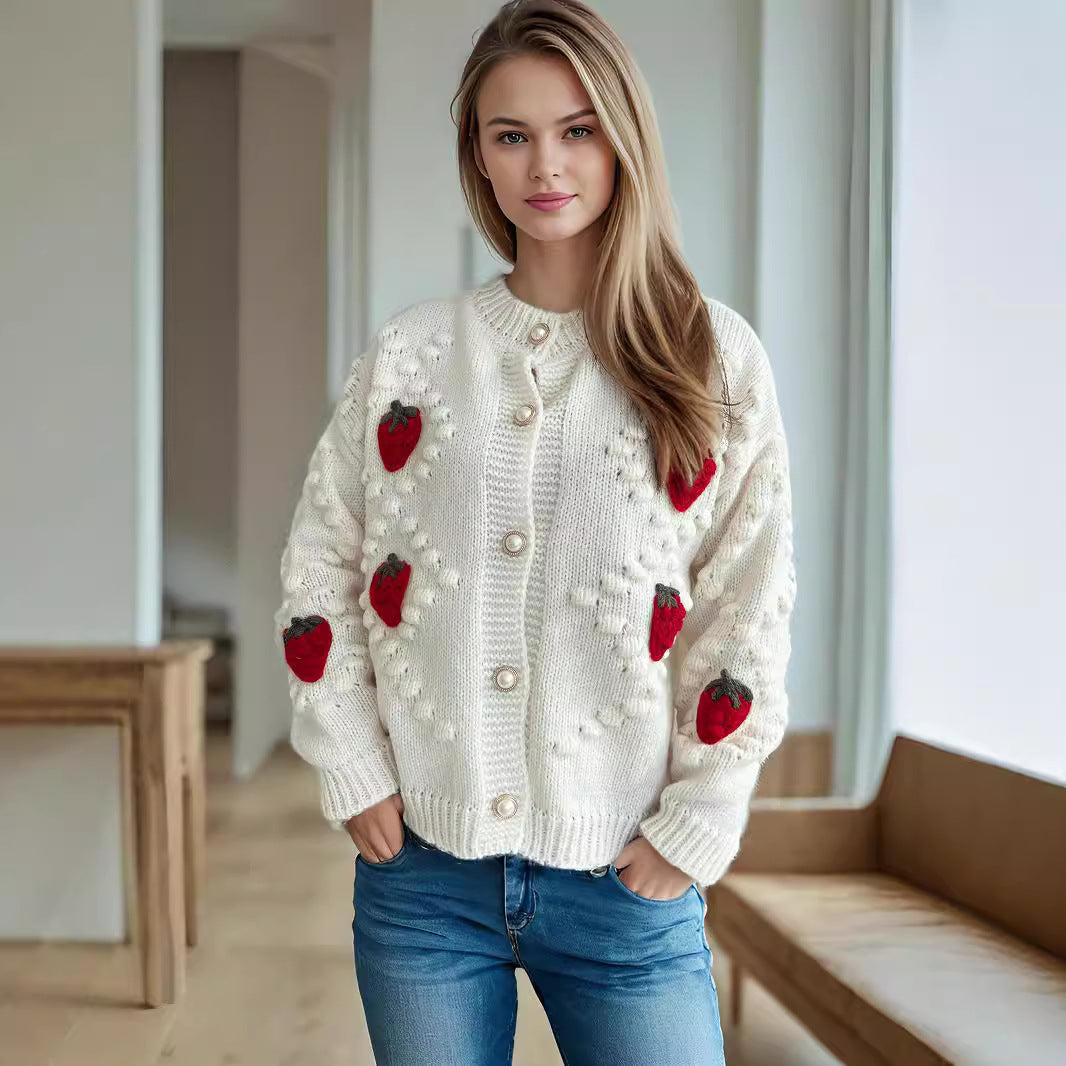 Women's cardigan with playful strawberry motif and button details Ivyshape