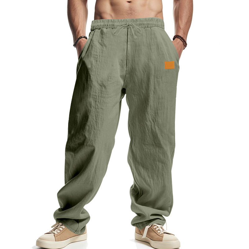Men's casual linen trousers with elastic waistband and generous side pockets Ivyshape