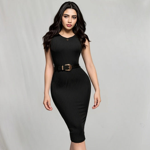 IvyShape | Round Neck Sleeveless Vest Bodycon Skirt Dress