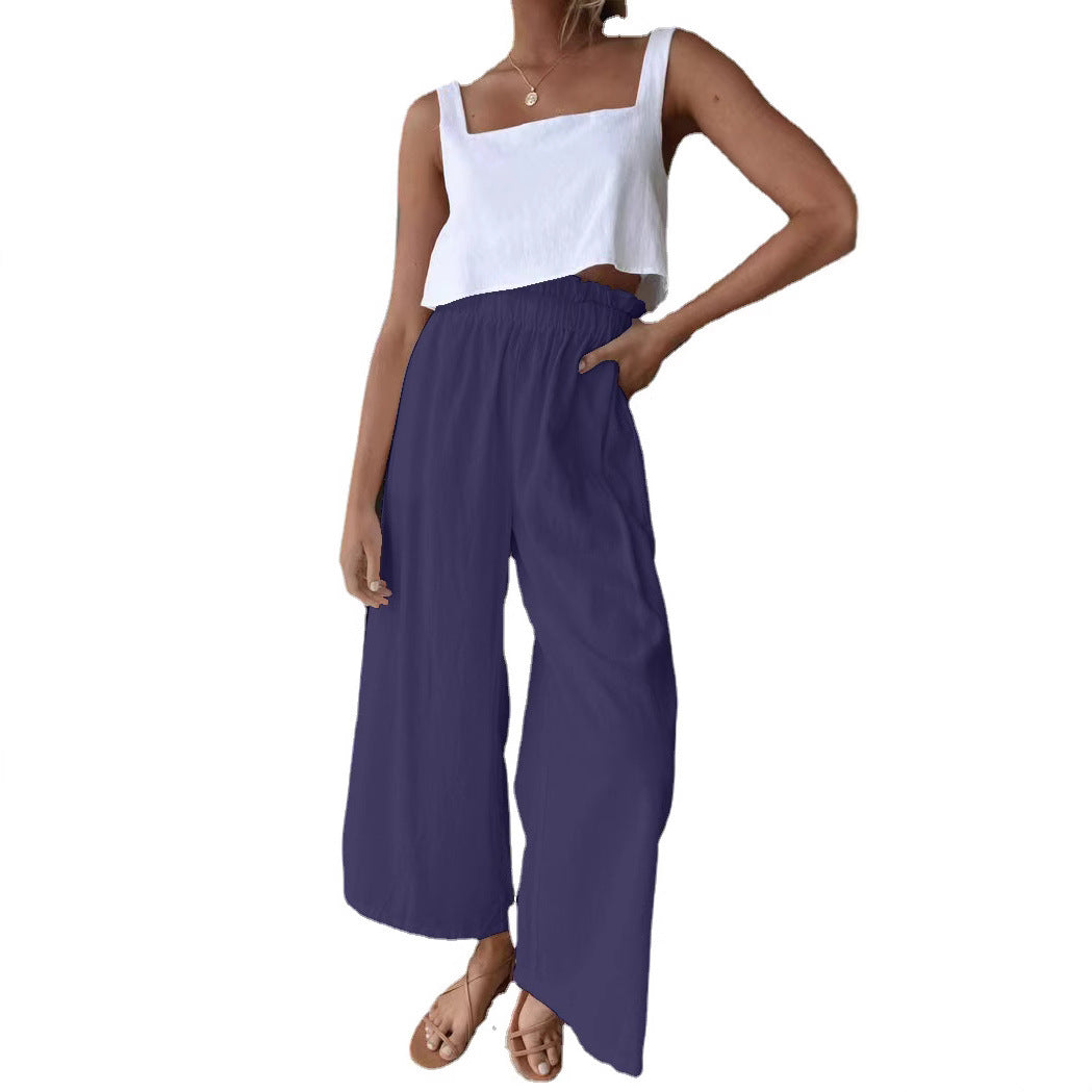 Women's Wide Palazzo Pants with Elastic Waistband and Flowing Cut Ivyshape
