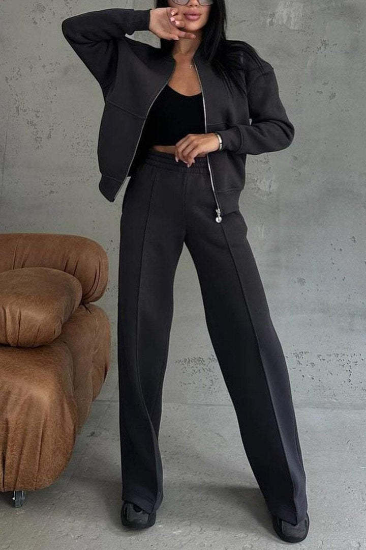 IvyShape | Zip jacket and wide-cut pants set