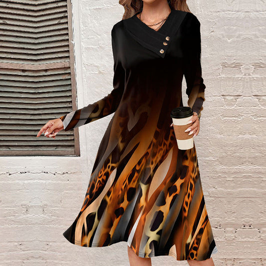 IvyShape | Abstract Leopard Gradient Long Dress