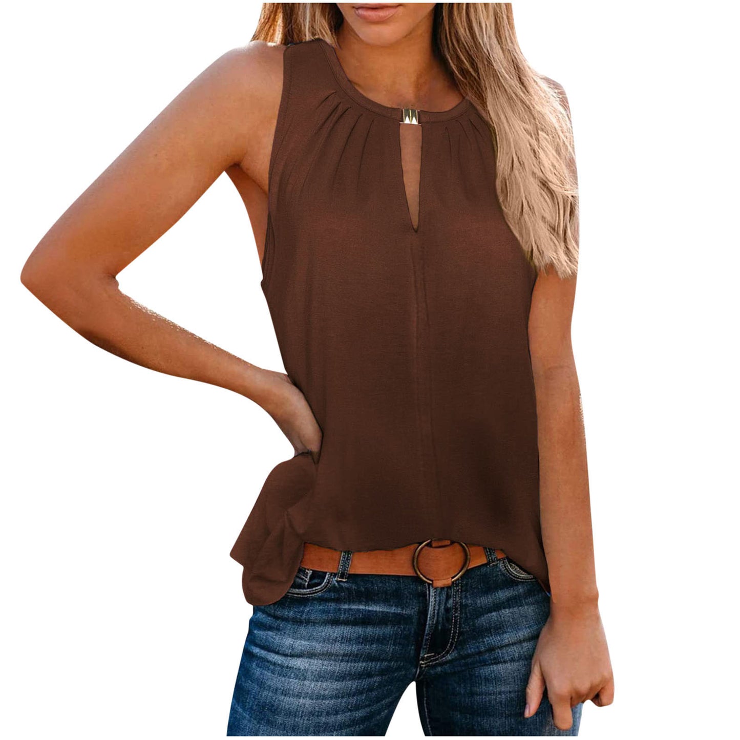 Women Elegant sleeveless top with decorative neckline and pleats Ivyshape