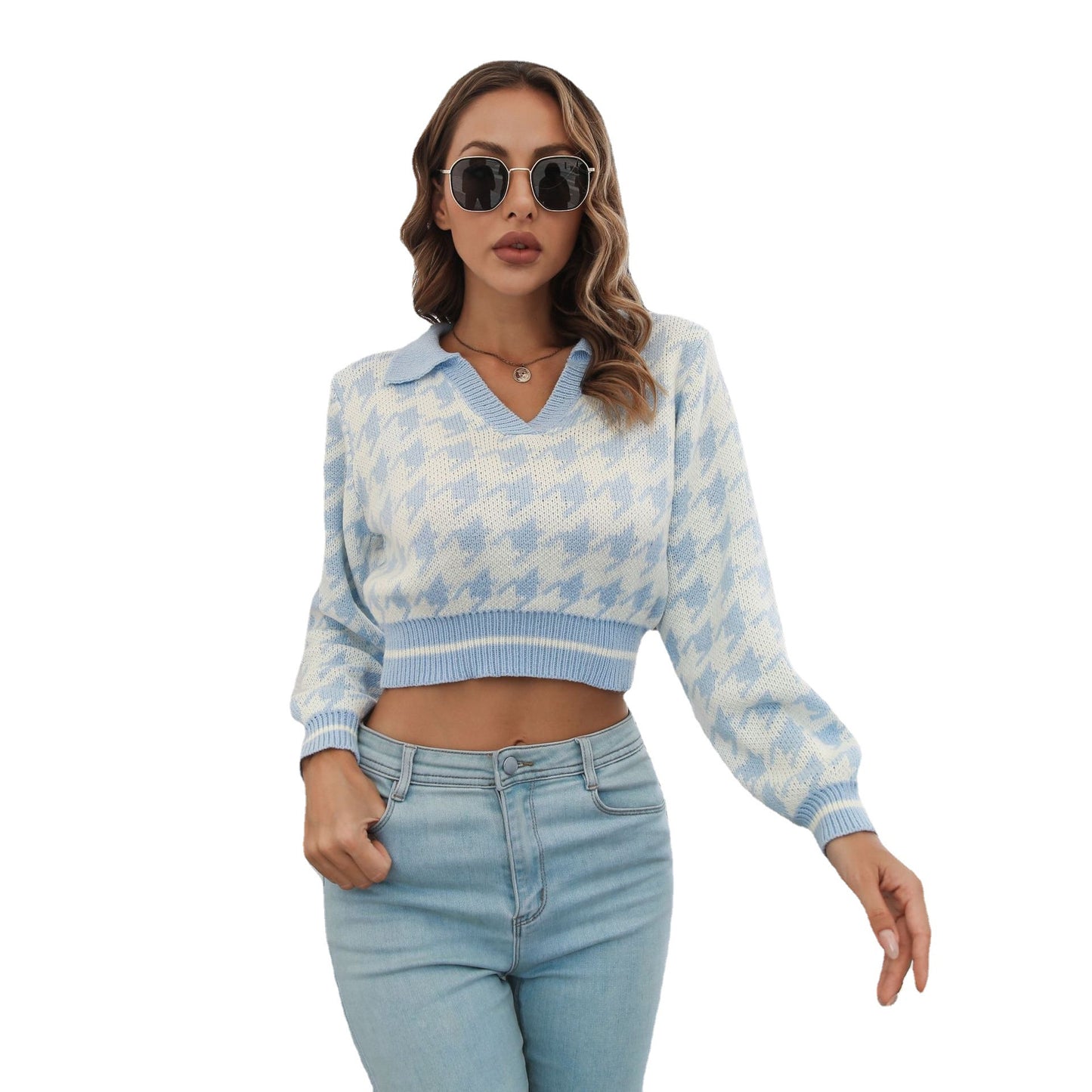 Women's Cropped Sweater in Diamond Pattern Ivyshape