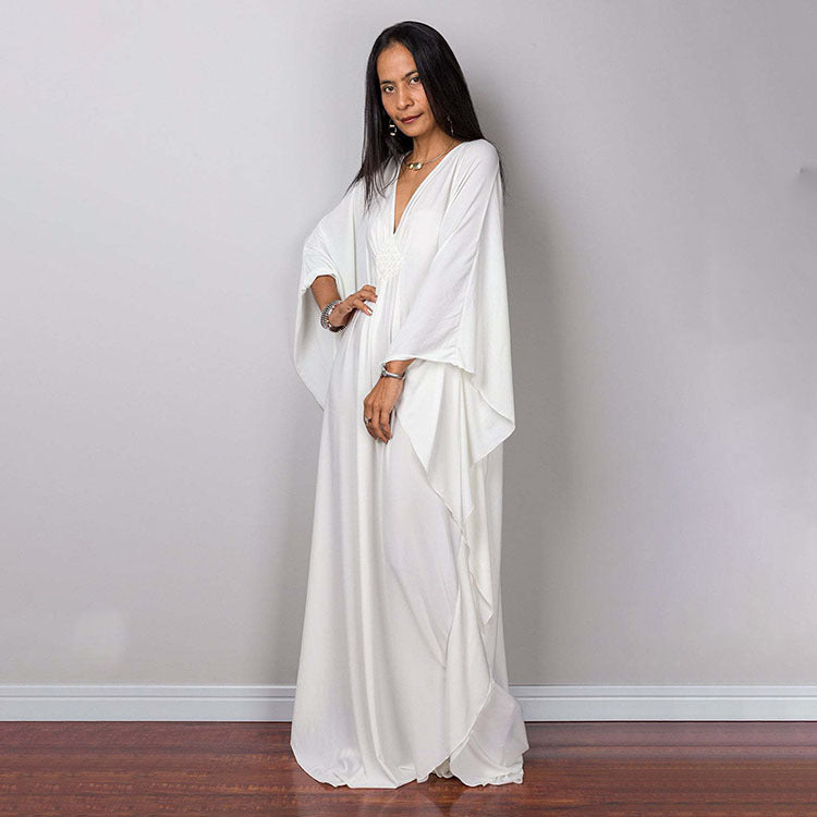 Women's maxi dress with elegant wing sleeves and V-neck Ivyshape