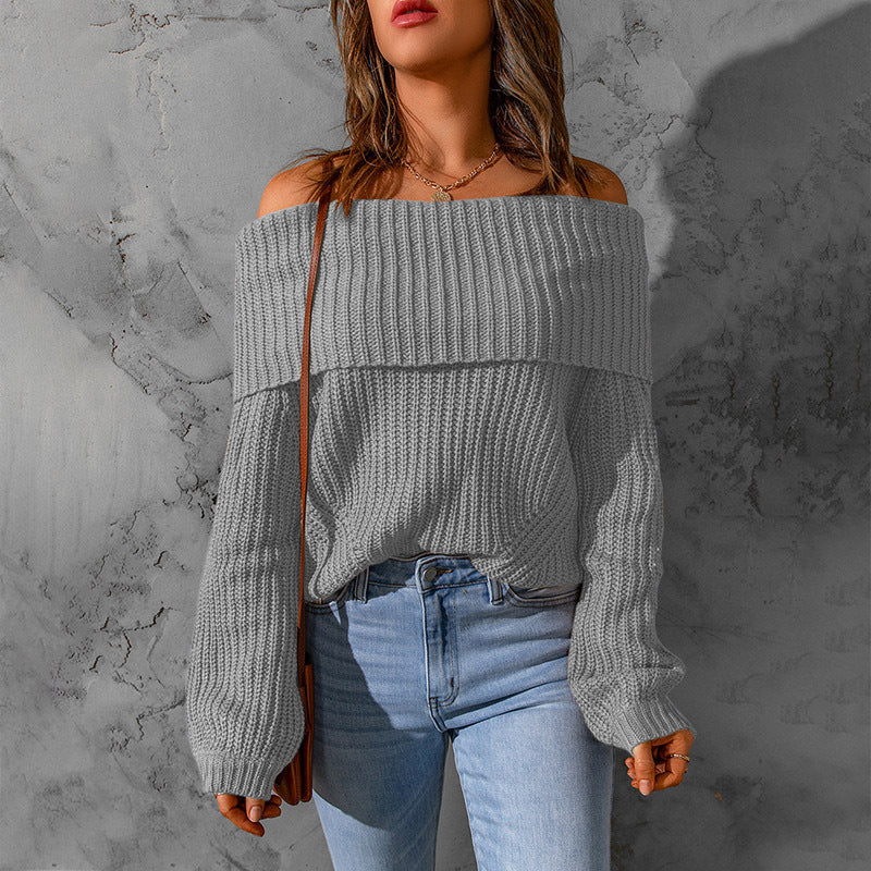 IvyShape | Trendy One-Shoulder Off-Shoulder Solid Color Sweater