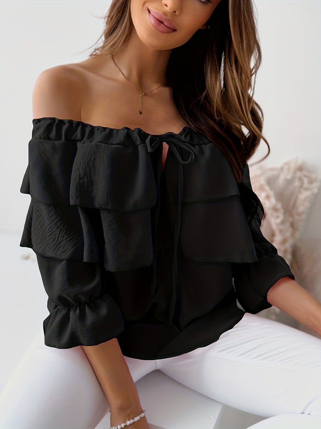 IvyShape | Casual Loose Ruffled Short Sleeve Top