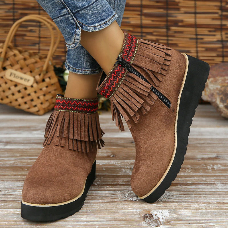 Ivyshape | Women's Tassel Ankle Boots Winter