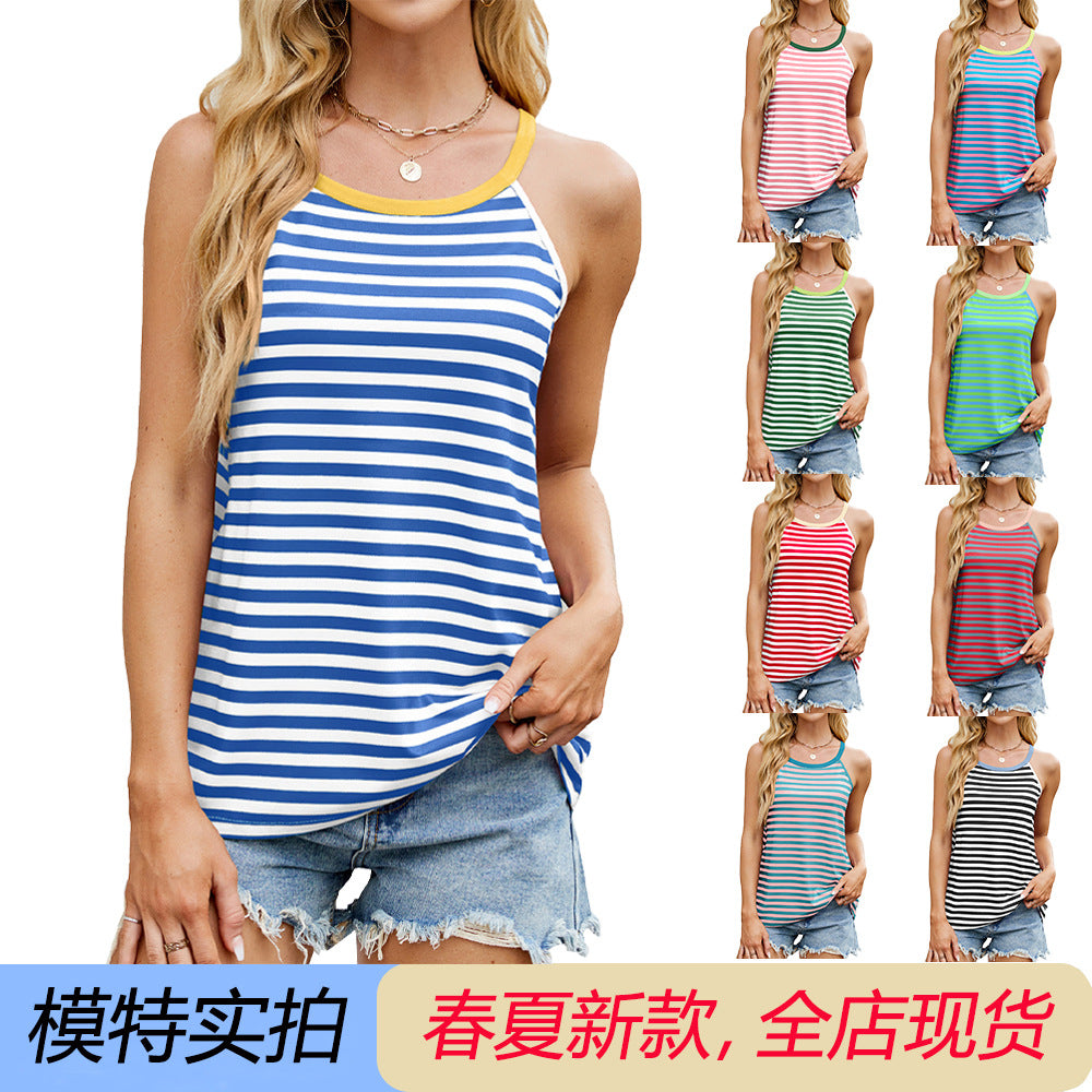 IvyShape | One-Shoulder Striped Sleeveless Tank Top