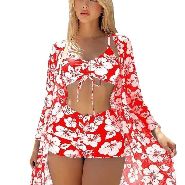 Women's bikini set with floral patterns and shimmering cover-up Ivyshape