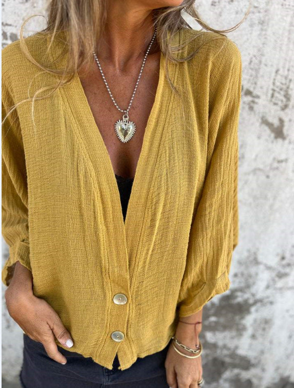 Ladies Airy and Loose Summer Jacket with Button Details Ivyshape