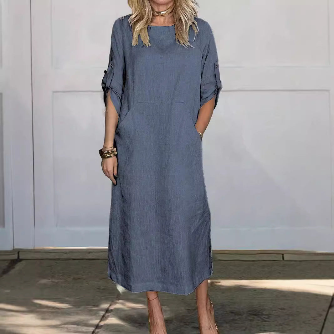 Women casual long sleeve dress with practical pockets and trendy cut Ivyshape