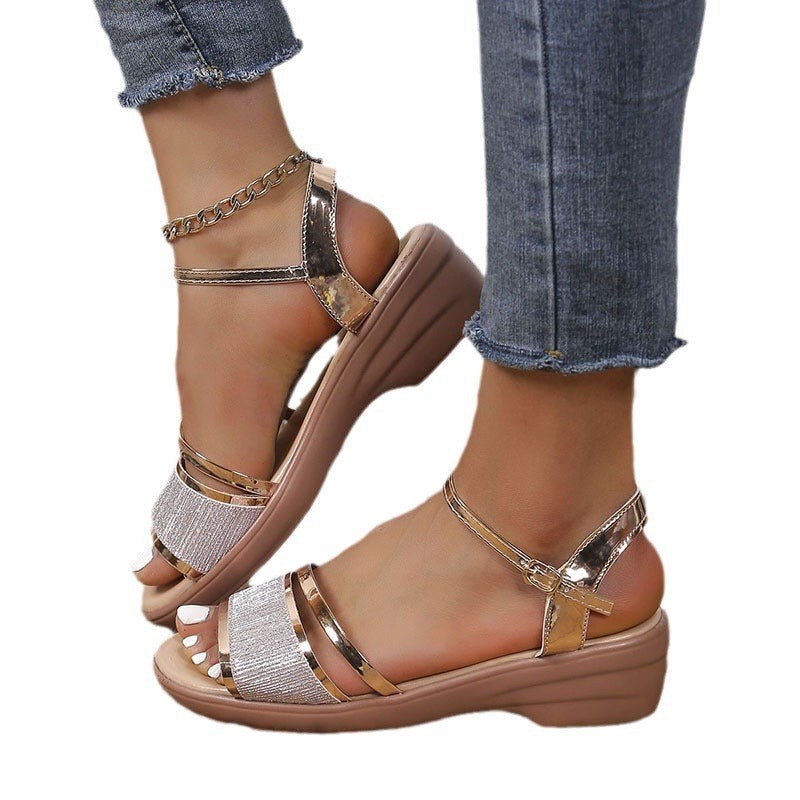 Women elegant wedge sandals with adjustable straps Ivyshape