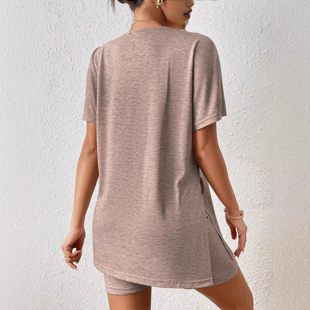 Women's Casual Loungewear Set with Soft Short Sleeve Top and Matching Bike Shorts Ivyshape