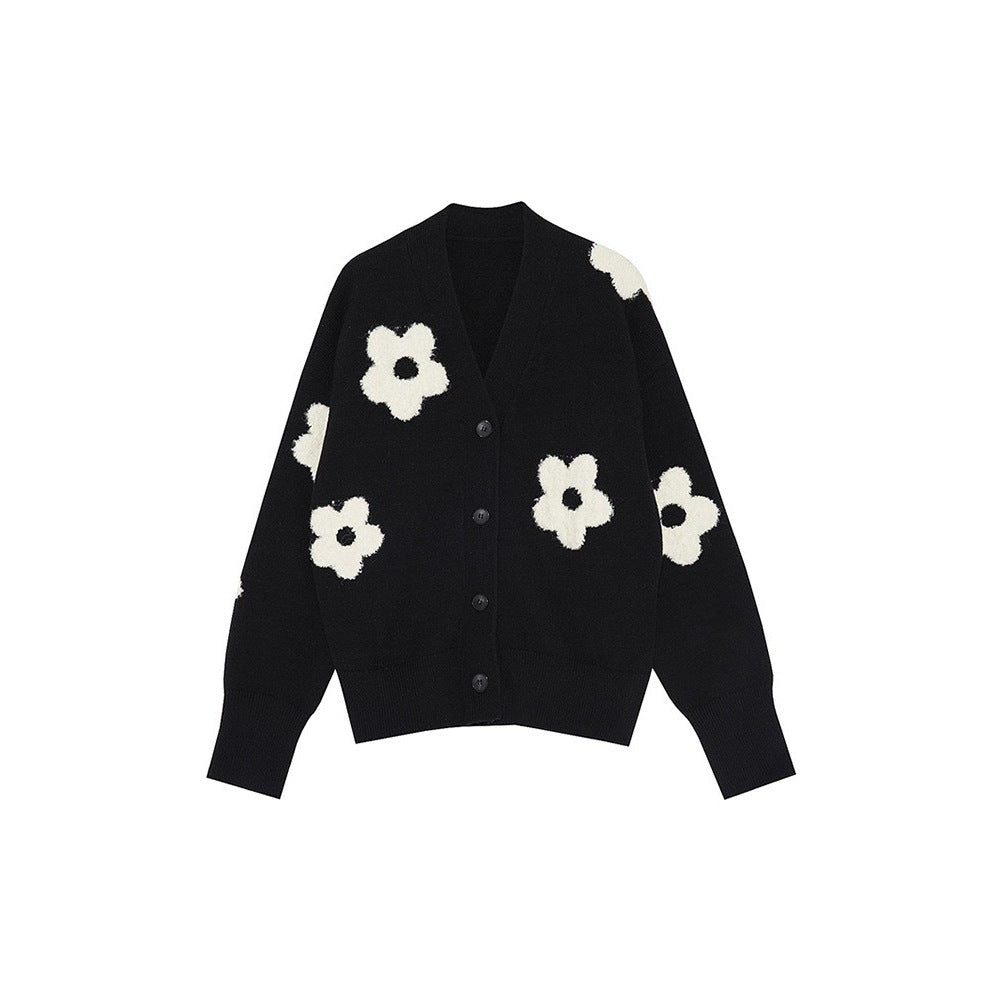 Women Fashionable Knitted Cardigan with Floral Applications Ivyshape